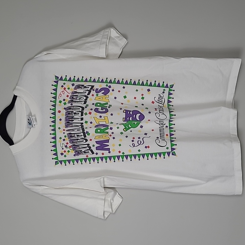 Vintage 80's or 90's Enchanted Isle Mardi Gras Commodore cruise line tshirt
